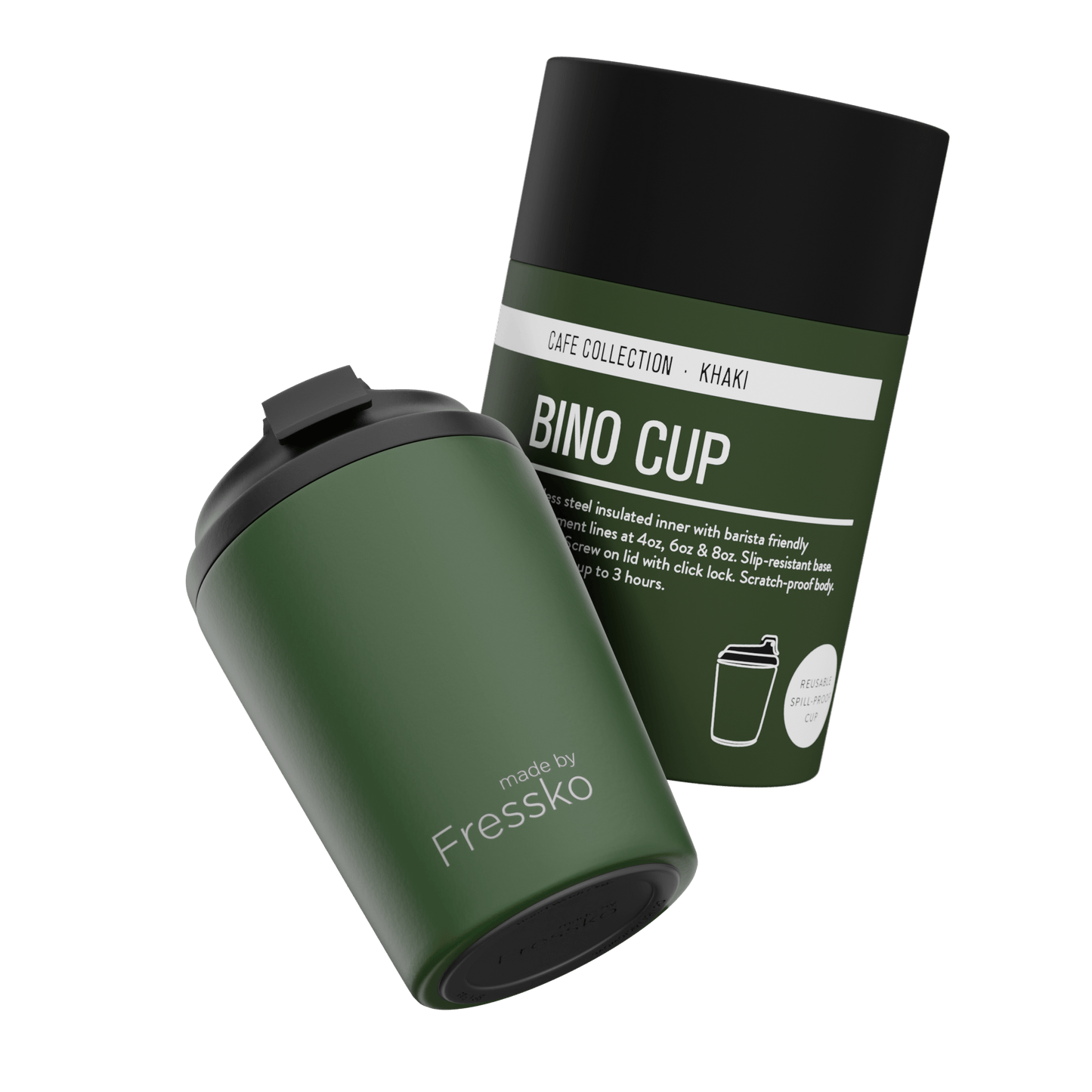 Fressko Bino Reusable Coffee Cup 8oz Khaki