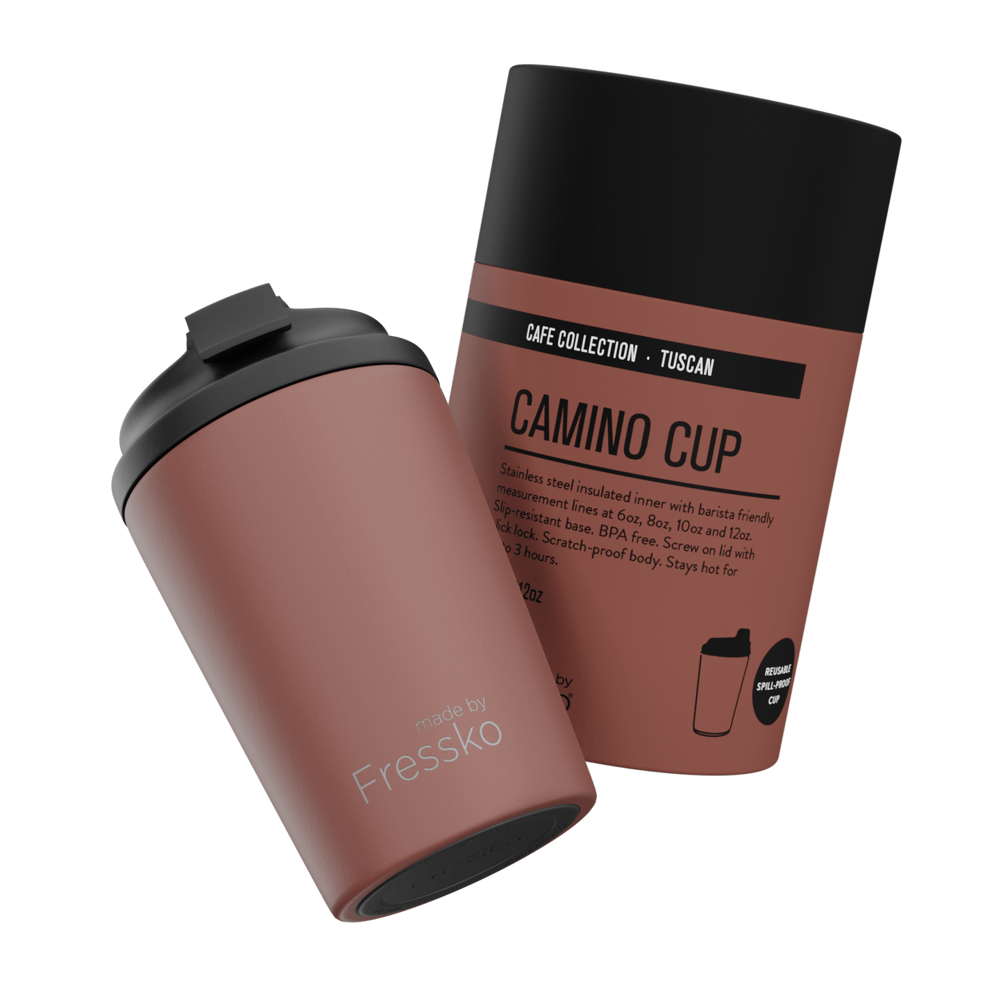 Fressko Camino Reusable Coffee Cup Stainless Steel Tuscan 12oz