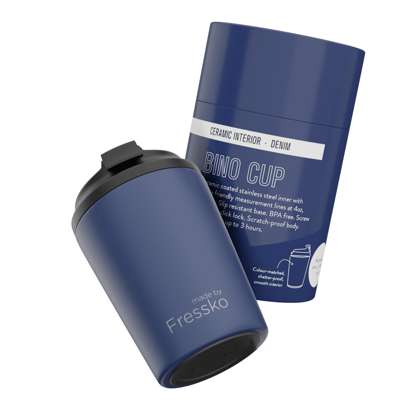 Fressko Bino Reusable Coffee Cup Ceramic Denim 8oz