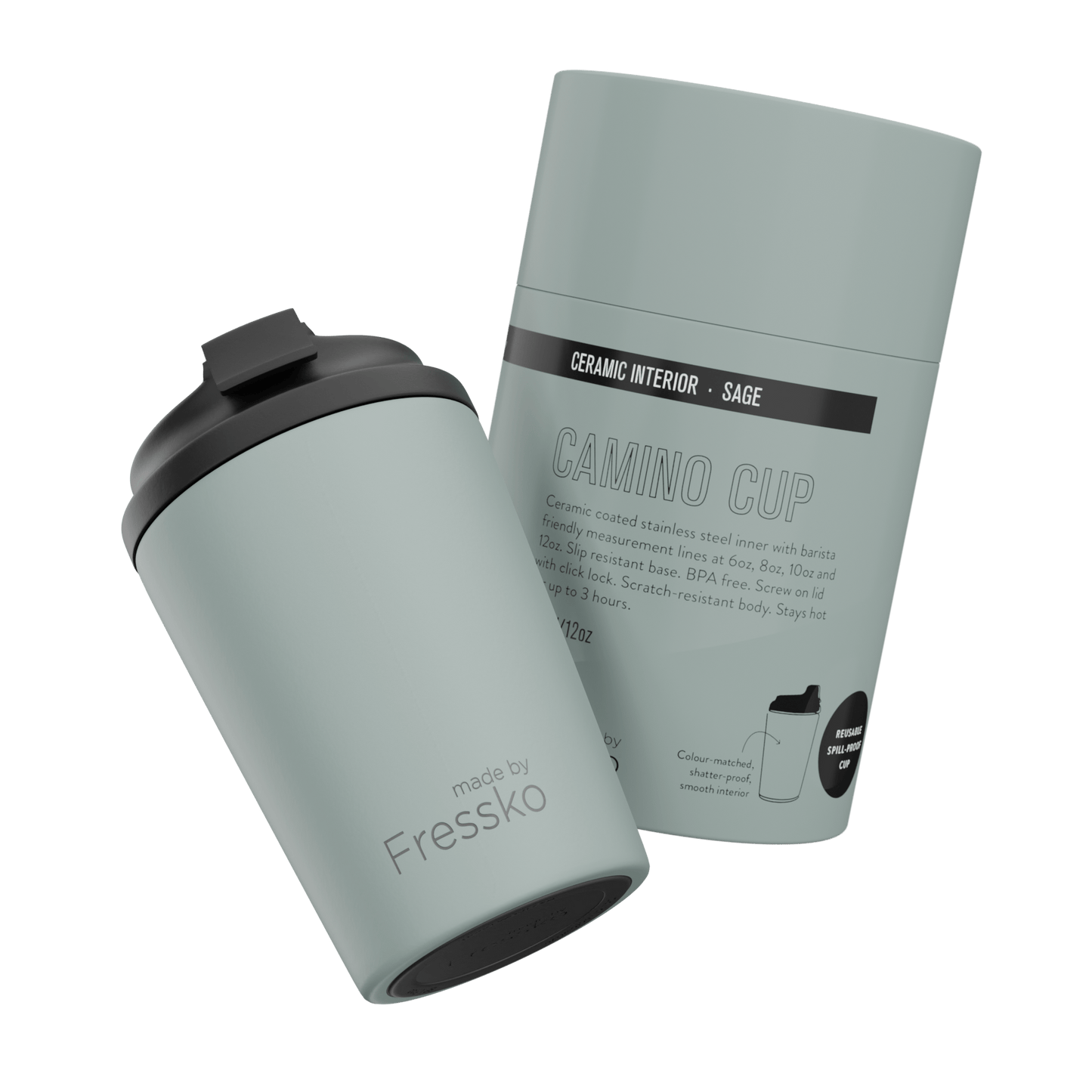 Fressko Camino Ceramic Reusable Coffee Cup 340ml Sage