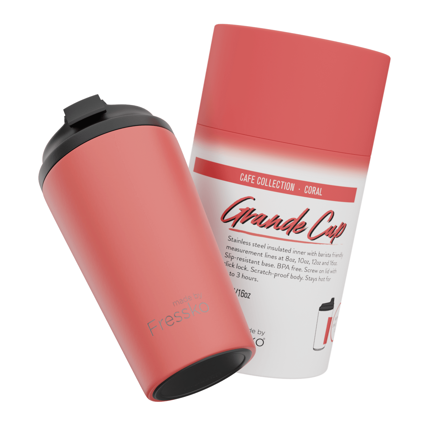 Fressko Grande Reusable Coffee Cup Stainless Steel 475ml Coral