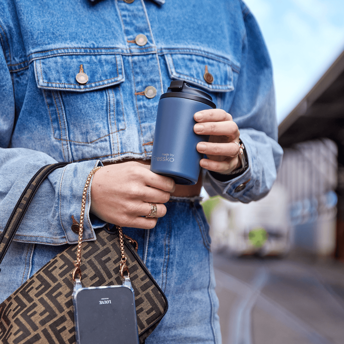 Fressko Bino Reusable Coffee Cup Ceramic Denim 8oz