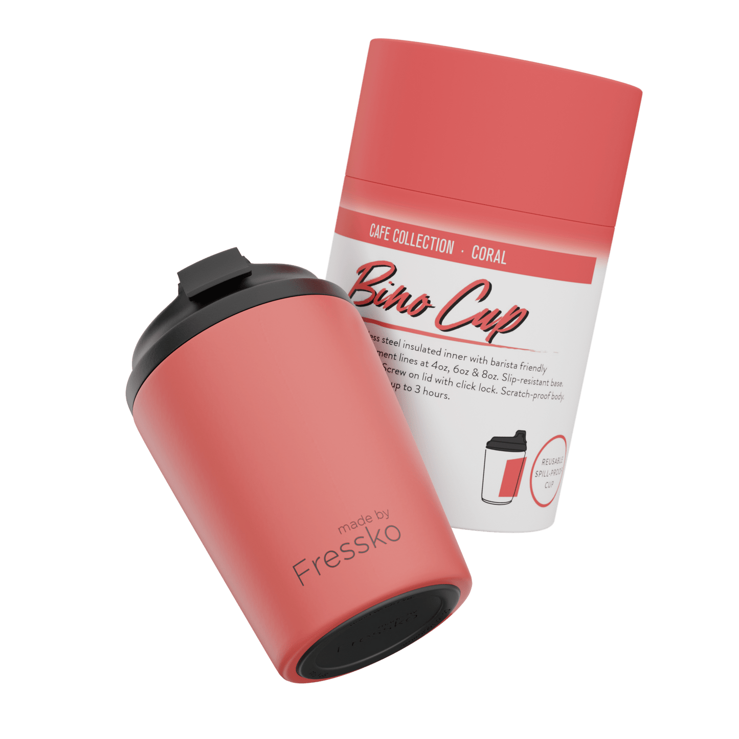 Fressko Bino Reusable Coffee Cup 8oz Coral