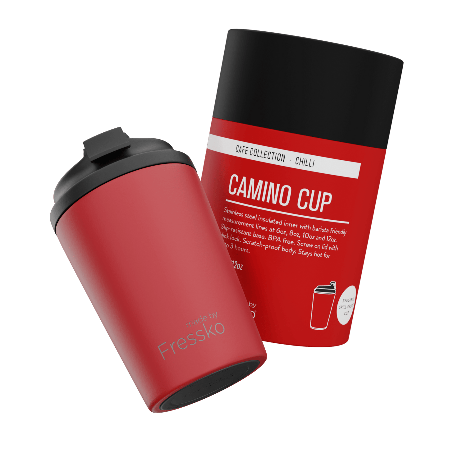 Fressko Camino Reusable Coffee Cup 12oz 340ml Chilli Stainless