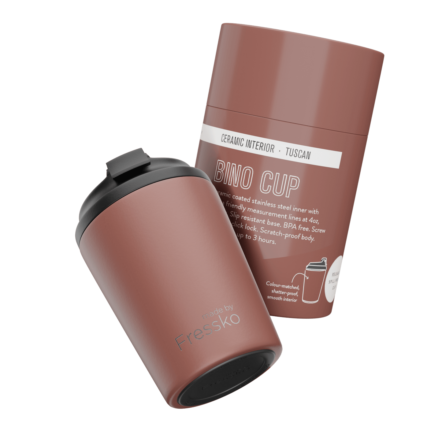 Fressko Bino Premium Ceramic Reusable Coffee Cup 8oz Tuscan