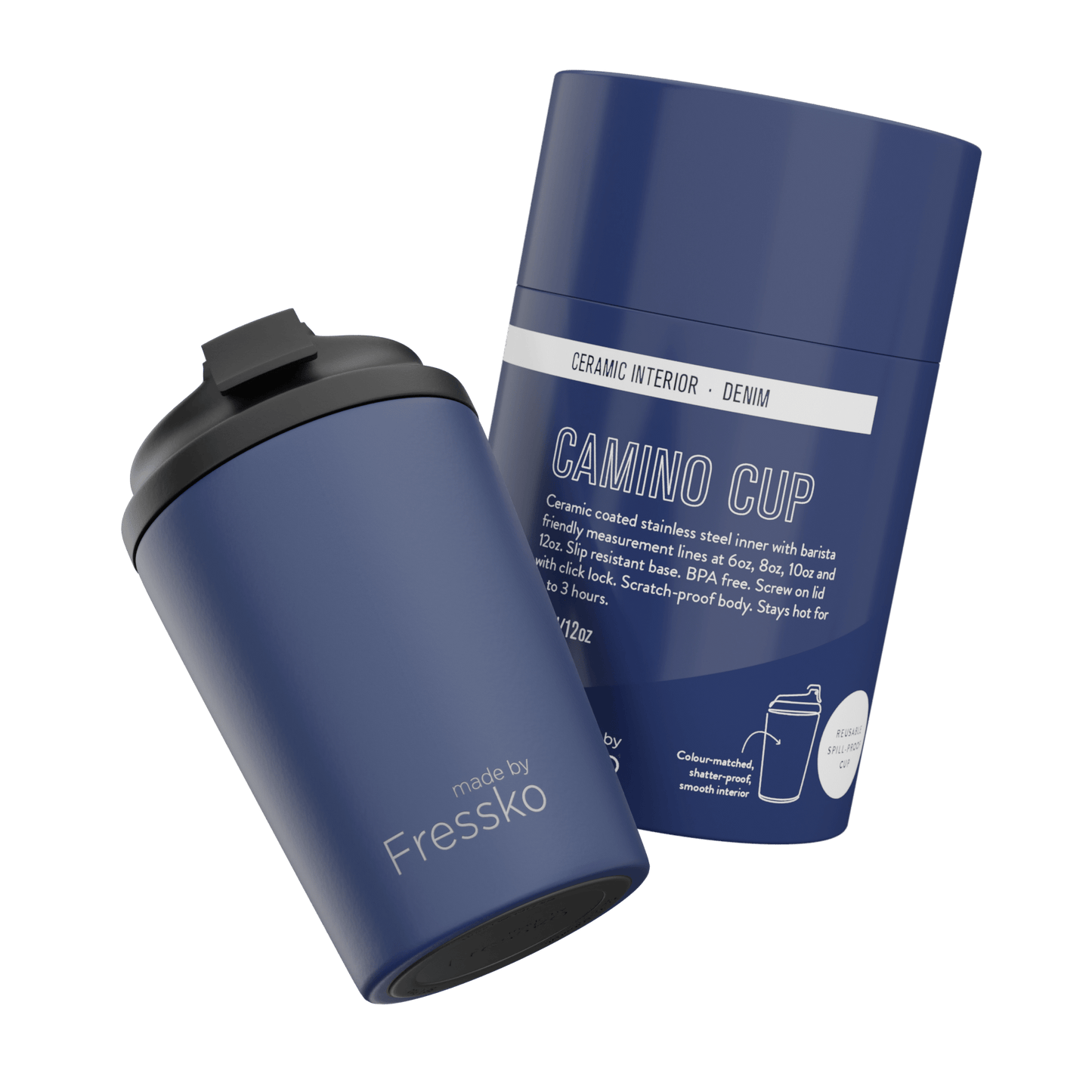 Made By Fressko Camino Reusable Cup Ceramic Interior 340ml Denim