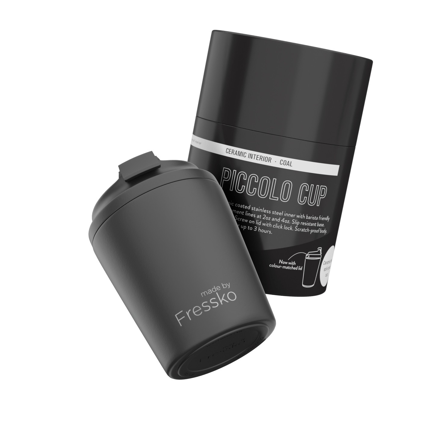 Made By Fressko Piccolo Reusable Coffee Cup Ceramic 118ml Coal