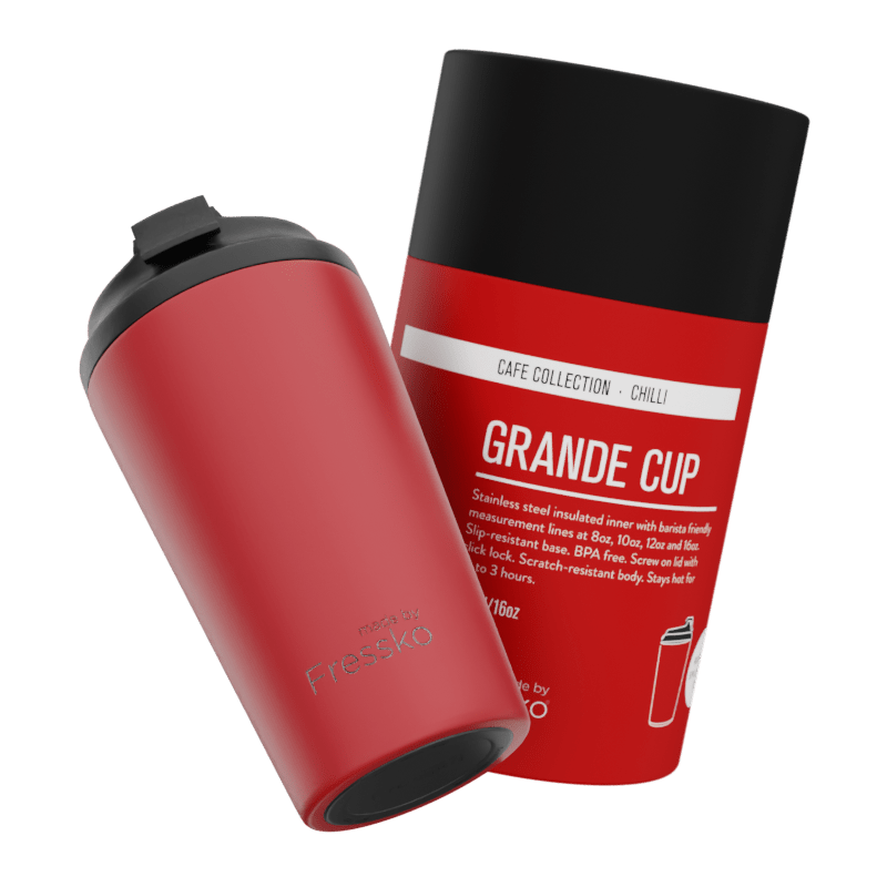 Fressko Grande Reusable Coffee Cup Stainless Steel 16oz Chilli
