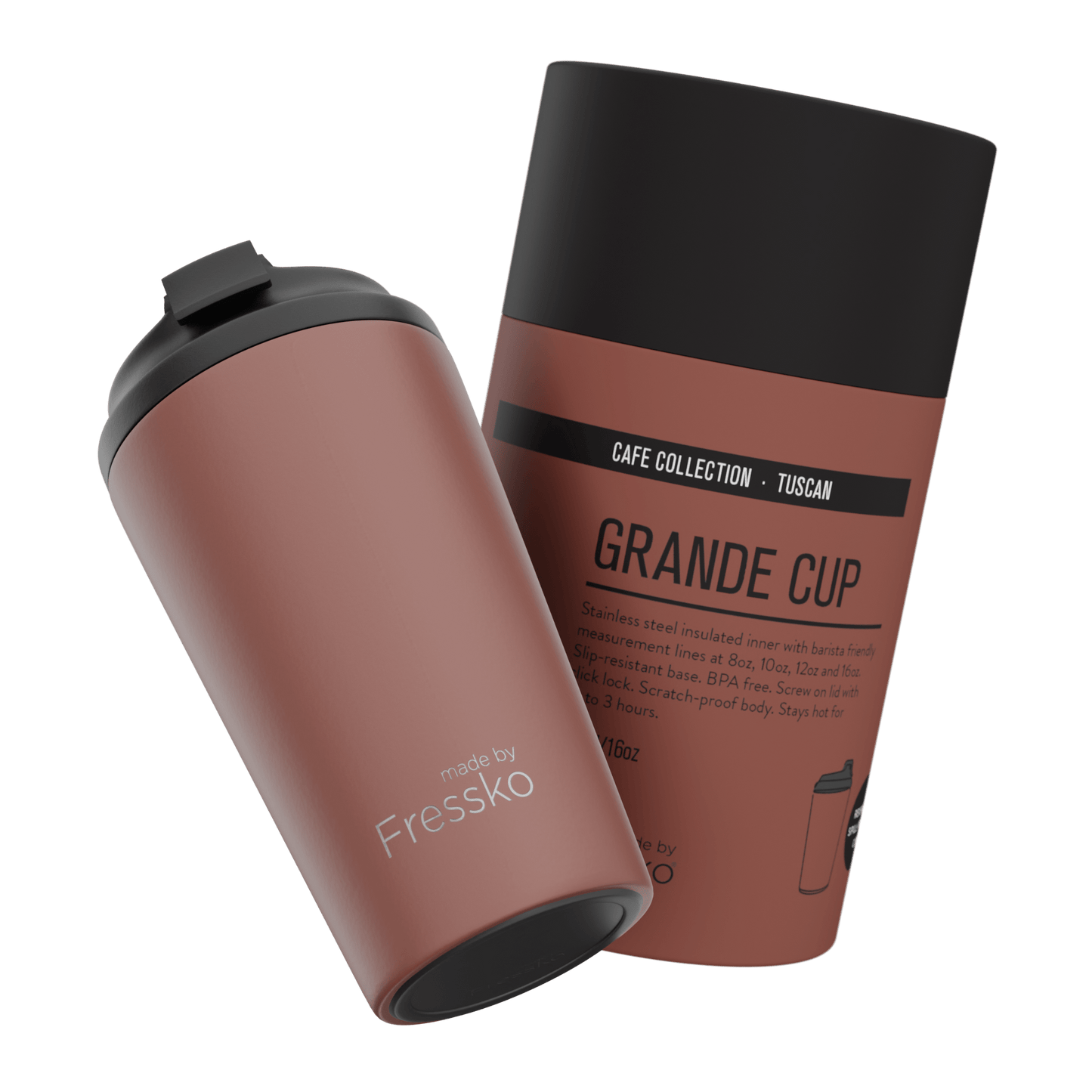 Fressko Grande Reusable Coffee Cup Stainless Steel 16oz Tuscan